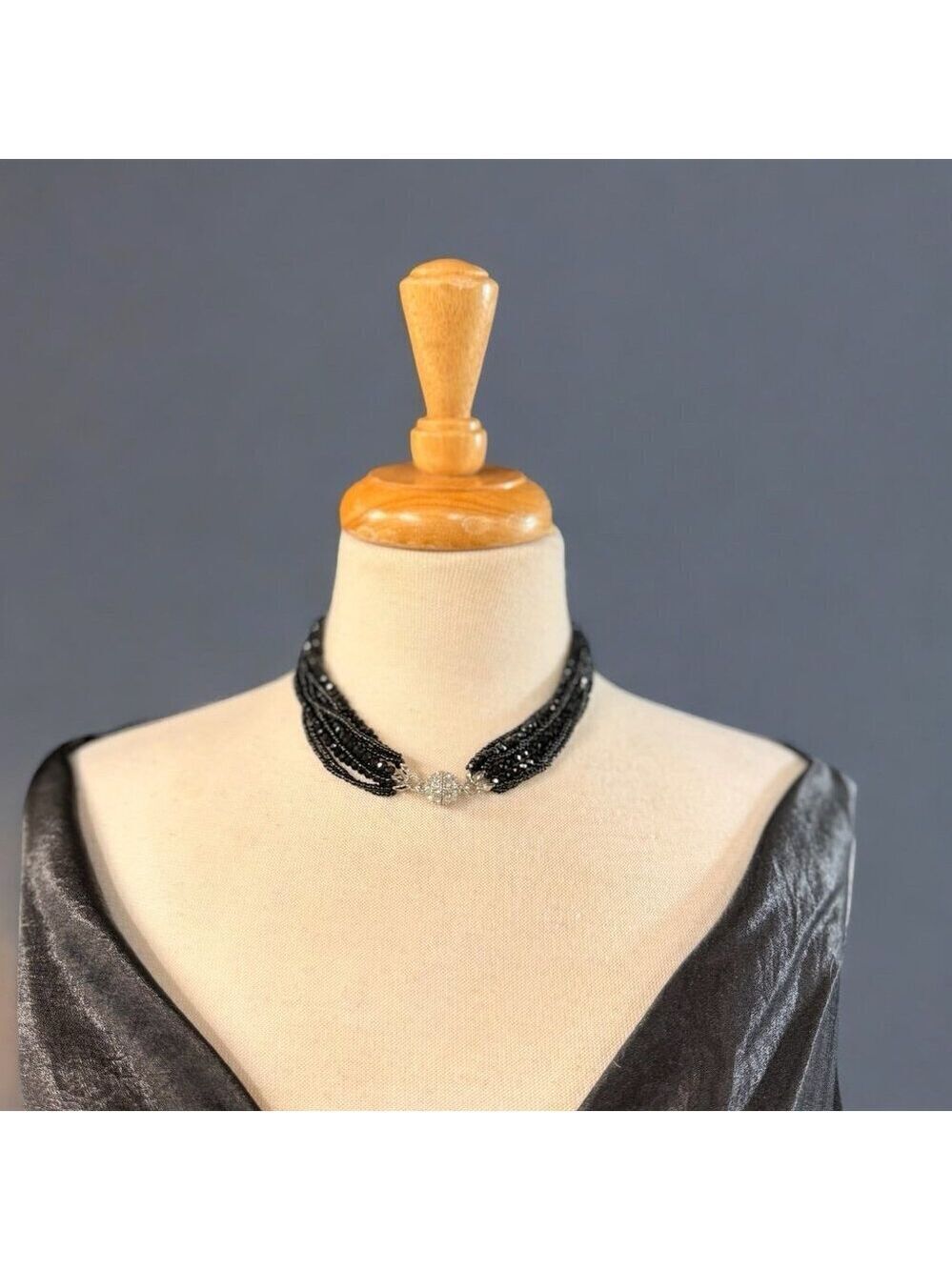 Black Glass Bead Multi Strand Necklace - Picture 3 of 5